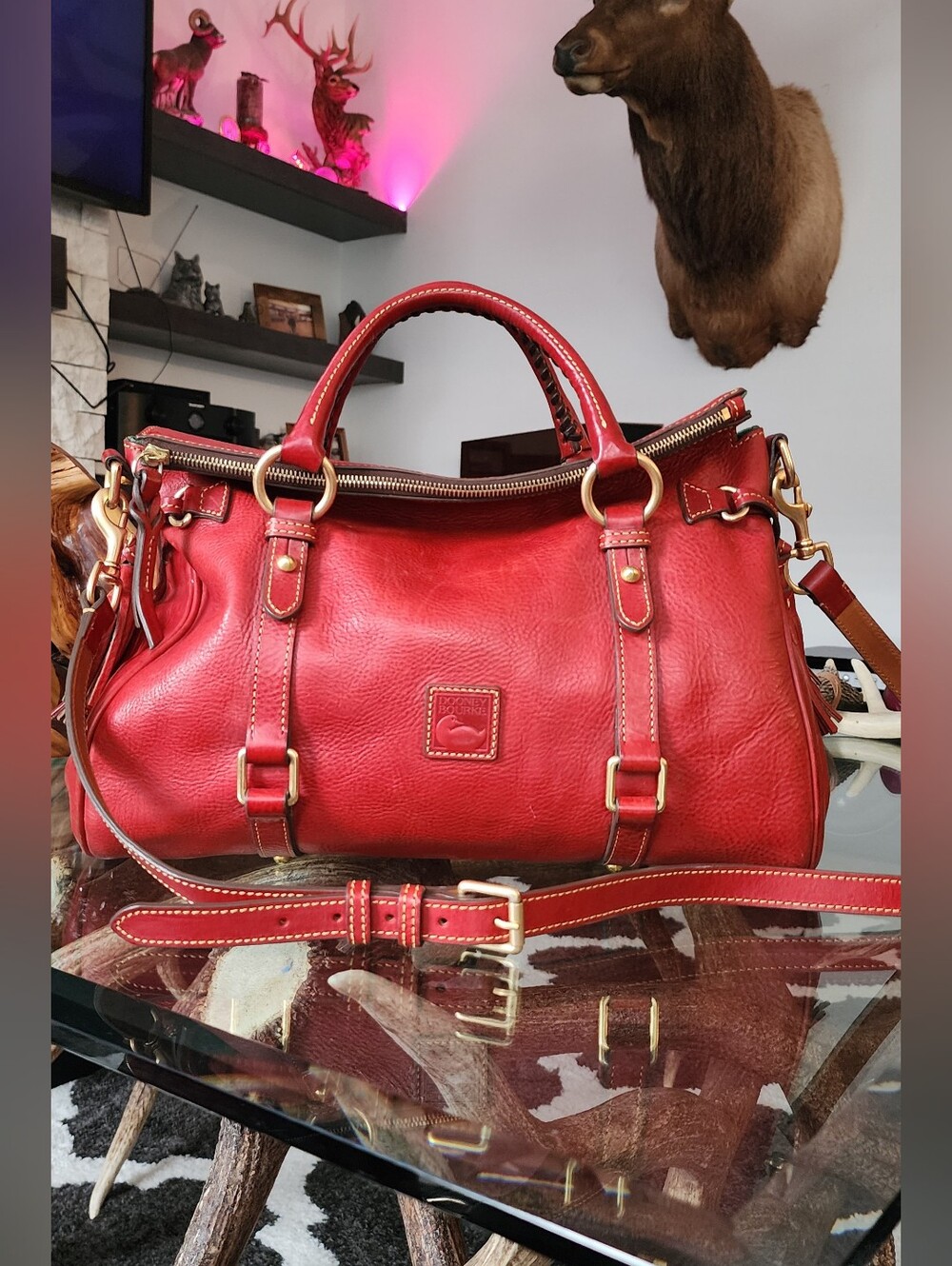 Dooney & Bourke Red Leather Satchel with Detachable Strap